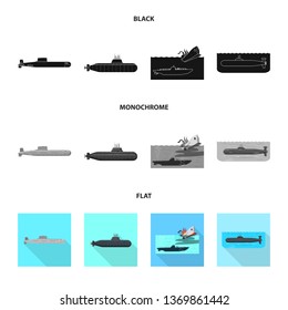 Vector illustration of war  and ship symbol. Set of war  and fleet vector icon for stock.