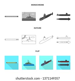 Vector illustration of war  and ship symbol. Collection of war  and fleet vector icon for stock.