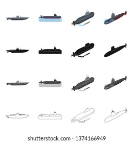 Vector illustration of war  and ship symbol. Collection of war  and fleet vector icon for stock.