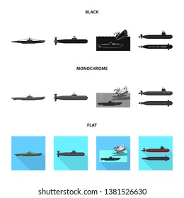 Vector illustration of war  and ship symbol. Set of war  and fleet stock symbol for web.