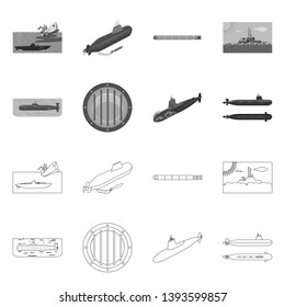 Vector illustration of war  and ship symbol. Set of war  and fleet stock symbol for web.