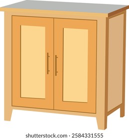 vector illustration of a wardrobe. Dresser, bedside tables. Interior object, furniture for 2d animation video, logo, icon, symbol or artwork. Brown wardrobe with double door vector image.