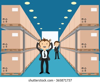 Vector illustration. Warehouse with boxes.