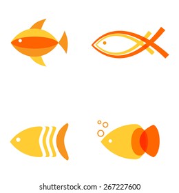 Vector illustration of warm colors golden fishes. Abstract fish logos set for seafood restaurant or fish shop