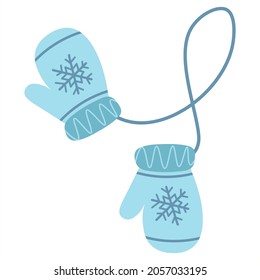 Vector illustration of warm knitted mittens design isolated on transparent background. Pair of cute patterned elements for winter design. Comfort and warmth concept. Doodle, minimalism, flat style.