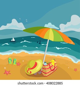 vector illustration of a warm summer day at sea