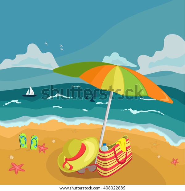 Vector Illustration Warm Summer Day Sea Stock Vector (Royalty Free ...