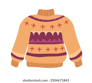 Ilustración vectorial de un suéter cálido de invierno con un patrón decorativo, aislado sobre un fondo blanco. Perfecto para diseños de moda, ilustraciones de temática acogedora o proyectos de invierno.