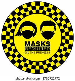 Vector illustration of Warning or Caution sign to Wear a Mask on a black and yellow circular border signage to avoid Covid 19 or Coronavirus