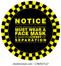 Vector illustration of Warning or Caution sign to Wear a Mask on a black and yellow circular border signage to avoid Covid 19 or Coronavirus