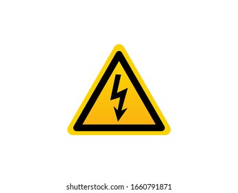  Ilustración vectorial. Icono de advertencia. Signo de alto voltaje. Símbolo de peligro. Flecha negra aislada en triángulo amarillo sobre fondo blanco. 