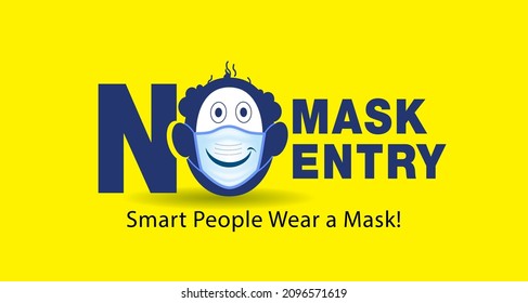 Vector Illustration Of Warning Poster Design For Without Mask No Entry In Party Or Office. And Keep Distance With Typography And Massage