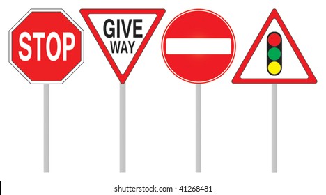 Vector illustration of warning and prohibition traffic signs