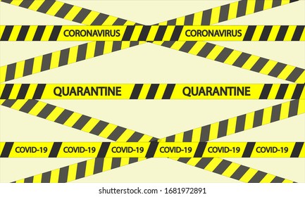 Vector illustration. Warning quarantine yellow and black coronavirus bands. Isolated on transparent background. Quarantine biohazard sign.