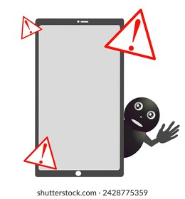 Vector illustration of a warning sign around a cellphone because there is an intruder