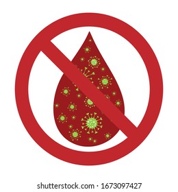 Vector illustration of warning sign contaminated blood by bacteria on white background. Symbol of disease and health.