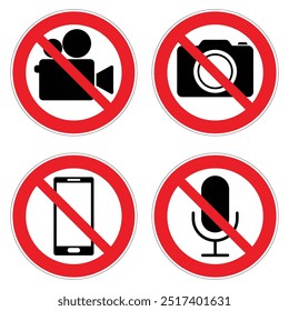 vector illustration of warning sign prohibiting photos and telephones	