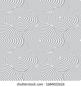 Vector illustration of warped, abstract clouds. Isolated from background. Striped texture, textile rapport. Seamless repeat pattern for gift wrap, textile, fabric, scrapbooking and fashion.
