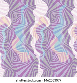 Vector illustration of warped, blended rhombuses in checkered geometric layout layered with distorted stripes. Seamless repeat pattern for gift wrap, textile, fabric, scrapbooking and fashion.