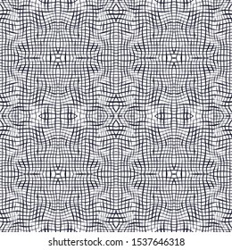 Vector illustration of warped, blended stripes in checkered geometric layout. Seamless repeat pattern for gift wrap, textile, fabric, scrapbooking and fashion.