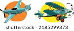 Vector illustration of warplanes and plantation or farm planes. Simple cartoon vector illustration.