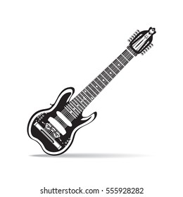 Vector illustration of Warr guitar isolated on white background. Black and white string plucked musical instrument in flat style.