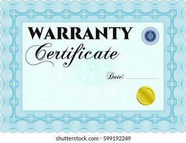 Vector illustration of Warranty Certificate template. Detailed. Cordial design. Easy to print. 
