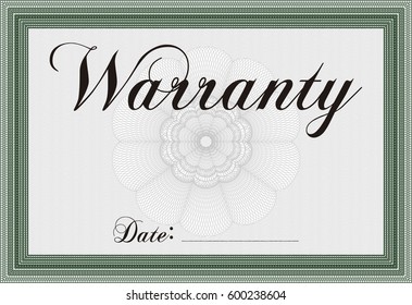 Vector illustration of Warranty Certificate template. Retro design. It includes background. Complex frame. 
