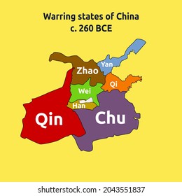 Vector illustration of warring state of China. Map of ancient china illustration