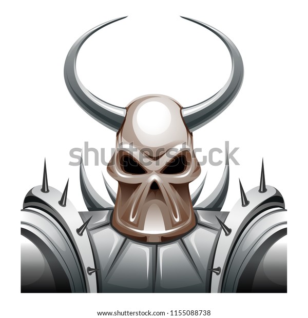 vector\
illustration of warrior in metal armor with\
horns