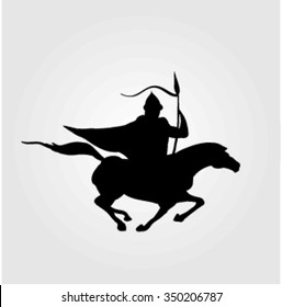 Vector illustration of a warrior on horseback. Bulgarian rider.