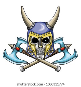 Vector illustration of warrior undead skull  with fantastic medieval helmet.