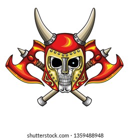Vector illustration of warrior undead skull  with fantastic medieval red helmet.