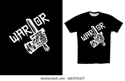 vector illustration of warrior wielding a sword, ready to print on a tee, perfect for the design of t-shirts, clothes, stickers, hoodies and more