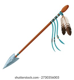 Vector illustration of warriors spear cold weapon Native American ethnic culture symbol isolated icon suitable for historical education or museum themed design