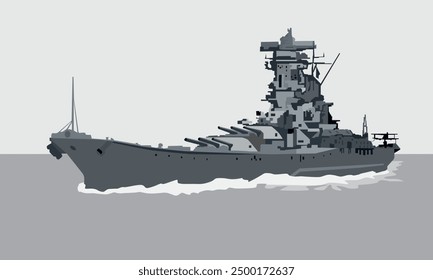 Vector illustration of a warship at sea. Side view. To design your illustrations in military style