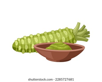 Vector illustration, wasabi or Eutrema japonicum, isolated on white background.