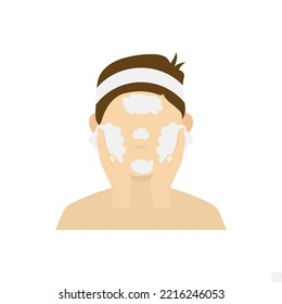 Ilustración vectorial de lavar la cara con símbolo y símbolo de icono de jabón. iconos de hombre de color para el diseño del sitio web .Diseño simple sobre fondo transparente (PNG).