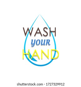 Ilustración vectorial de lavar el texto de la mano con agua caer detrás. Ilustración del cartel