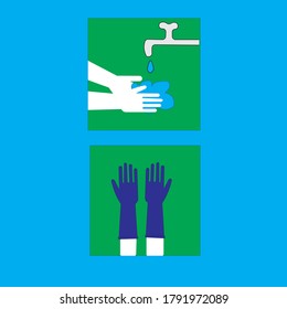 ilustración vectorial lavar la mano y llevar guantes.