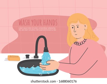 Vector Illustration. Wash your hands to protect yourself from infection.