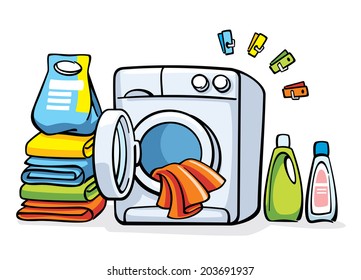 vector illustration with washer and clean clothes