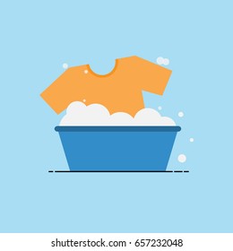 vector illustration of washing clothes in basin