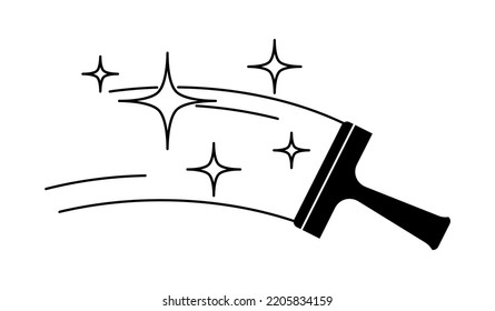 Vector illustration of washing glass with a squeegee icon on white background.