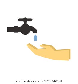 Vector illustration of washing hands with running water from a faucet.