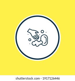 Vector illustration of washing hands with soap icon line. Beautiful wc element also can be used as cleanliness icon element.