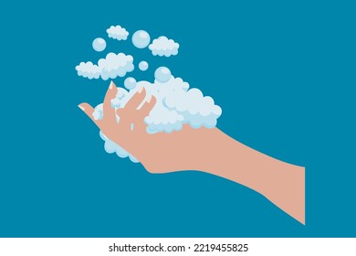 Vector illustration of washing hands with soap. Wash hands for hygiene. Healthy living by washing hands