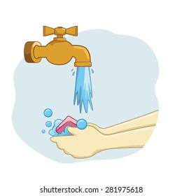 Vector illustration of washing hands with soap