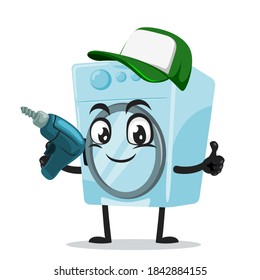 vector illustration of washing machine mascot or character holding hand drill