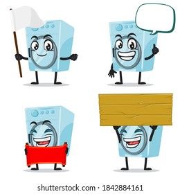 vector illustration of washing machine mascot or character collection set with blank sign theme